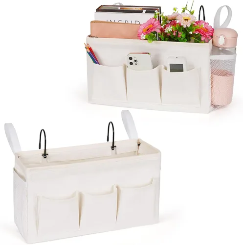 Miniatura 7 de Lilithye Organizador de almacenamiento de cabecera con correas fijas y soporte para botella de agua para el hogar, universidad, dormitorio, Gris