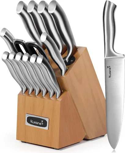 Kuisine Juego de cuchillos afilados de alta calidad, hoja afilada de acero inoxidable de alto carbono, mango ergonómico antideslizante, juego de