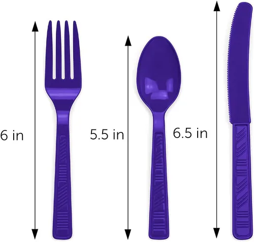 Miniatura 3 de DecorRack Juego de cubiertos de plástico de color azul real para fiestas, 96 piezas de utensilios resistentes a granel (azul rey, 96 piezas)