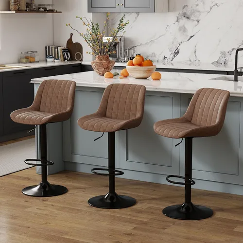 Miniatura 23 de Youhauchair - Juego de 1 taburete de bar, taburetes giratorios de altura de mostrador con respaldo, sillas de bar ajustables de piel sintética
