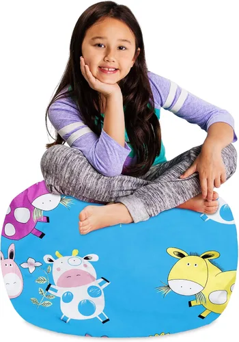 Miniatura 50 de Posh Stuffable - Sillón puff con almacenamiento para niños, contenedor de animales de peluche, organizador de juguetes de niños Lona rayas verde