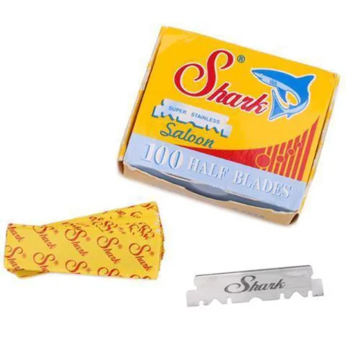 Hoja de afeitar de filo recto Shark para navaja de barbero, de acero inoxidable extraordinario, 100 hojas de afeitar para navajas de barberos