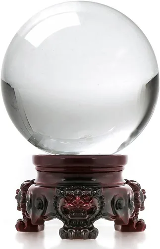 Amlong Crystal bola de cristal de 3 pulgadas (80 milímetros) con base de secoya con diseño de león Transparente