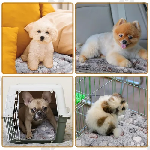 Miniatura 5 de Tuanse Paquete de 4 Tapetes de Cama Ultra Suaves para Perros y Gatos con Lindos Estampados, Almohadilla Reversible de Vellón para Jaula/Perrera
