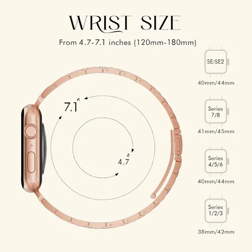 Miniatura 2 de Correas de metal delgadas y sólidas compatibles con Apple Watch Band Series 9 8 7 6 5 4 3 2 1 SE Ultra, 1.496 pulgadas, 1.575 pulgadas, 1.614 Oro