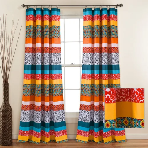 Miniatura 8 de Lush Decor Cortina bohemia a rayas para ventana, diseño floral bohemio, 52 pulgadas de ancho x 84 pulgadas de largo, turquesa y mandarina