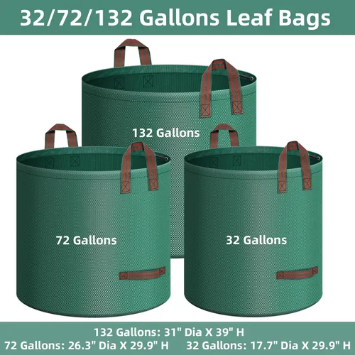 Miniatura 2 de Paquete de 2 bolsas de hojas de 32 galones, bolsas de basura reutilizables para patio, bolsas de césped resistentes para hojas de jardín