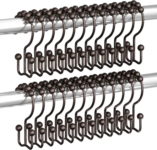 Miniatura 24 de Titanker Ganchos Anillos para Cortina de Ducha, Ganchos de Ducha de Metal de Doble Deslizamiento Resistentes al Óxido para Barras de Cortinas