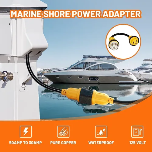 Miniatura 7 de MECMO Cable adaptador de corriente marina de 50 amperios a 30 amperios, enchufe marino 50A SS2-50P a L5-30R RV 30A Receptáculo hembra adaptador