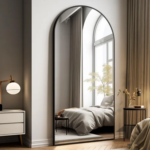 Easly Espejo de Cuerpo Completo de Gran Tamaño, 76" x 34" Espejo Arqueado de Cuerpo Completo, Marco de Metal Negro, Espejo de Piso para Dormitorio,