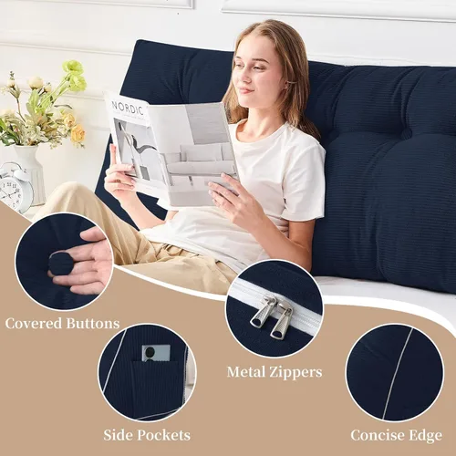 Miniatura 3 de Sasttie Almohada de cabecera tamaño King, almohada de cuña para sentarse en la cama, cojín triangular con soporte de respaldo para leer, incluye