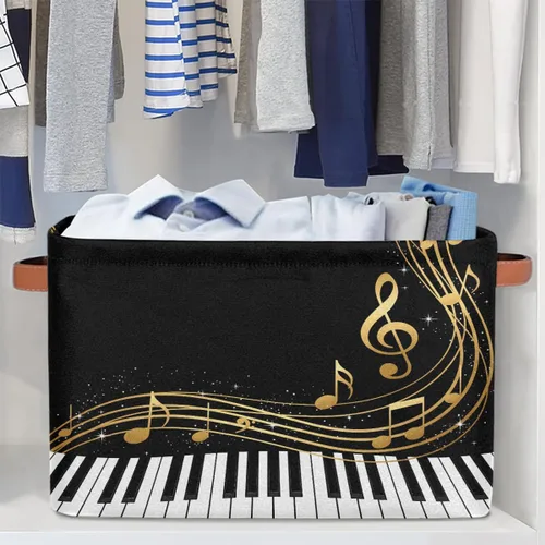 Miniatura 6 de AUUXVA Cesta de almacenamiento para piano teclado, notas musicales, caja de almacenamiento de arte, juego de 2 cestas plegables de lona duradera