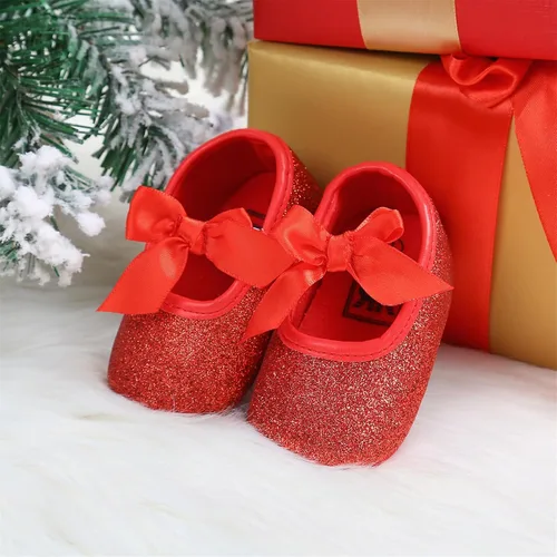 Miniatura 3 de Zapatos planos Mary Jane para bebé niña, con lazo brillante, vestido de princesa, zapatos de cuna antideslizantes para niños pequeños que caminan