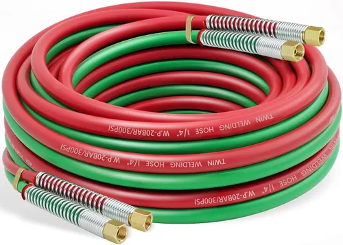 RX WELD Manguera de soldadura de oxiacetileno de 25 pies y 1/4" con accesorios 9/16"-18 B - Manguera de antorcha de línea doble grado R para corte y