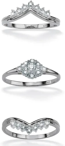 Miniatura 2 de PalmBeach Jewelry Yellow Gold-Plated or Platinum-Plated Sterling Silver Round Genuine Diamond 3 Piece Bridal Ring Set (15 cttw, I Color, I3 Clarity)