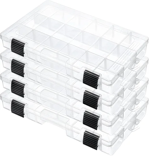 4 bandejas de aparejos 3600, caja organizadora de almacenamiento de plástico con divisores extraíbles, cajas de aparejos de pesca, 18 rejillas