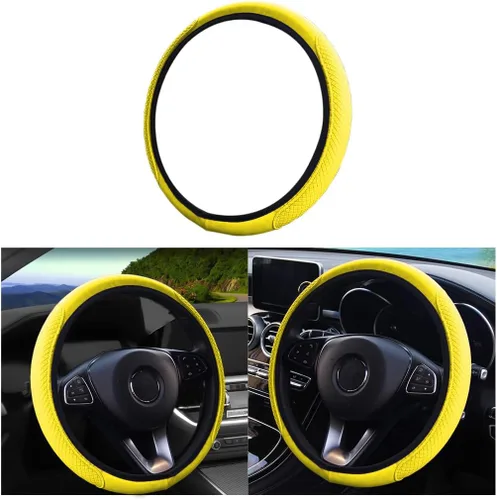 Miniatura 8 de LoyaForba Funda de cuero para volante de automóvil, protector elástico transpirable antideslizante para volante, accesorios interiores de automóvil