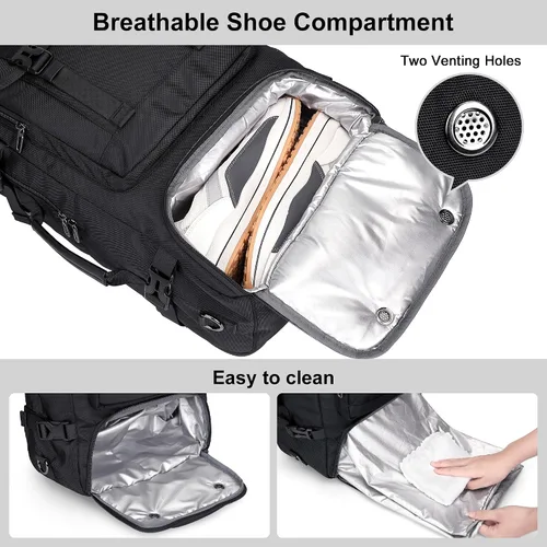 Miniatura 6 de PIJUSHI Mochila de viaje para mujeres y hombres, mochila de equipaje de mano, aprobada por vuelo, bolsa de lona convertible para laptop de 16 Negro