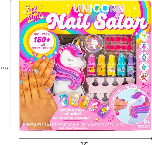 Miniatura 7 de Just My Style Arte de uñas de unicornio arcoíris, juego de esmalte de uñas para niños, kit de uñas de unicornio, gran actividad para fiesta