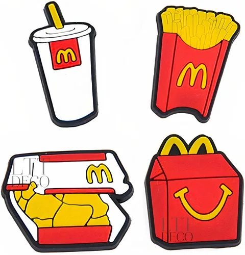 4 dijes para zapatos Mc Dõnàld Croc para zapatos de Mc Dõnàld. Colgantes de decoración de zapatos. Se adapta a la decoración de sandalias de zuecos