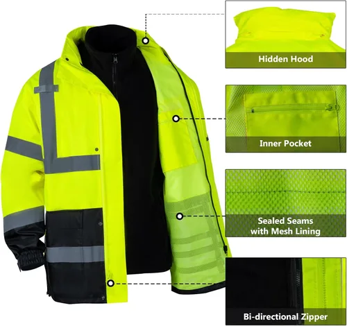 Miniatura 3 de VENDACE Chaquetas de seguridad reflectantes de alta visibilidad para hombres 3 en 1 ANSI Clase 3 Hi Vis Chaqueta de invierno impermeable Forro