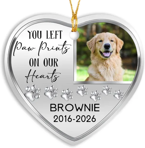 Adorno de perro perdido con foto, You Left Paw Prints On Our Heart Ornament 2022, marco de fotos conmemorativo de Navidad para mascotas, regalo de