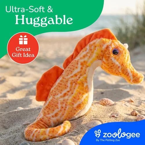 Miniatura 6 de The Petting Zoo Peluche de caballito de mar, regalos para niños, animales marinos Earth Keeperz, juguete de peluche Zoologee Orange Sealife, 17