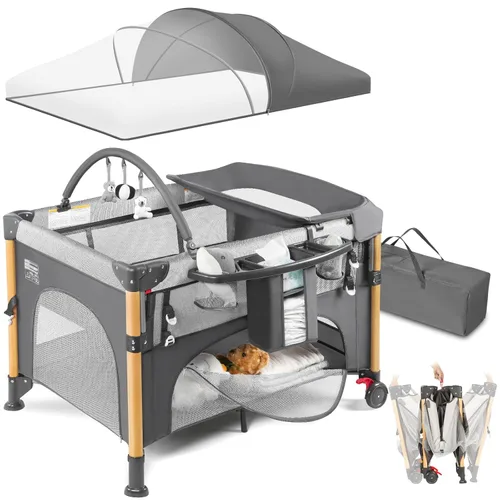 Miniatura 9 de Moisés de Bebé Cuna de Cabecera para Viajar con Configuración de Una Mano, Corralito Plegable 5 en 1 para Bebé, Parque Infantil Portátil con Moisés