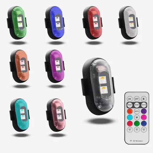 8 luces estroboscópicas LED inalámbricas para aeronaves con control remoto, 8 colores impermeables anticolisión luces de advertencia que se iluminan