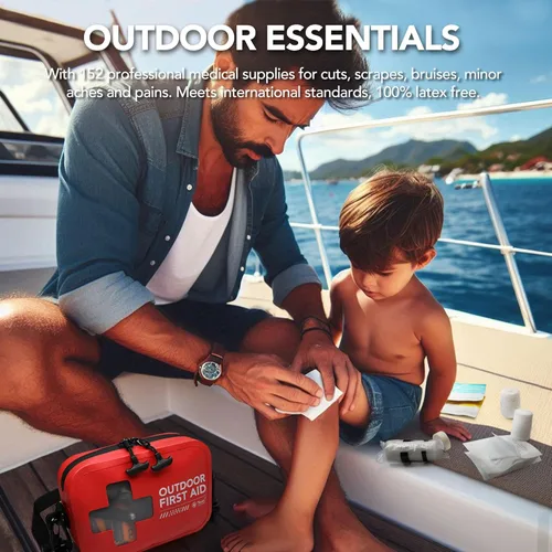 Miniatura 5 de Kit de primeros auxilios impermeable de 152 piezas, bolsa seca portátil para botes pequeños, bolsa de evacuación, kit médico de emergencia ideal
