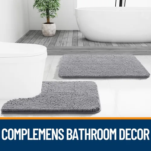 Miniatura 7 de OLANLY Juego de alfombras de baño de 2 piezas, alfombras de baño de chenilla suave y absorbente y alfombra de contorno en forma de U para inodoro