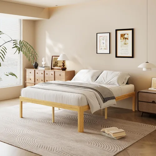 Miniatura 11 de Cama de plataforma de madera individual XL de 12 pulgadas, marco de cama de madera de mediados de siglo, tamaño individual XL, no necesita somier
