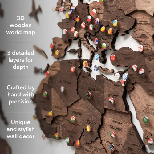 Miniatura 2 de Enjoy The Wood Mapa del mundo de madera 3D, arte para pared, decoración de pared de madera grande, idea de regalo de inauguración de la casa, idea