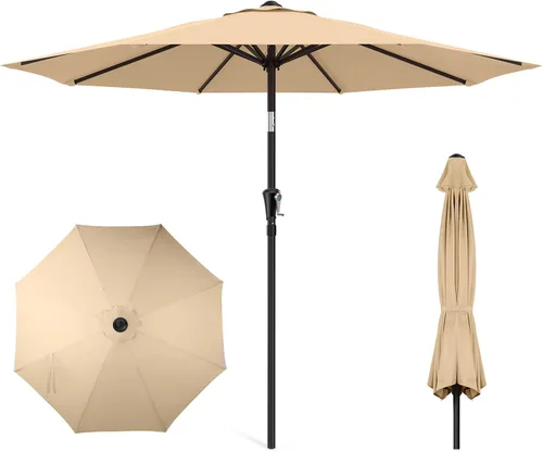 Miniatura 12 de HOMSHADE Sombrilla de patio al aire libre de 9 pies, sombrilla para mesa de mercado, piscina, terraza, protección UV UPF50+ con botón de Rojo