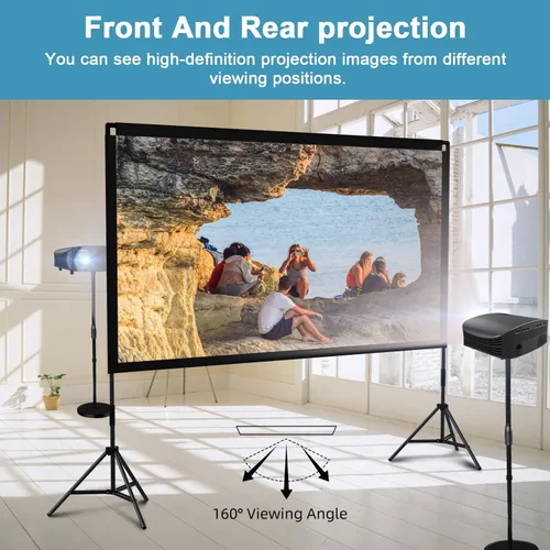 Miniatura 5 de Pantalla para proyector con soporte, Towond pantalla de cine portátil de 120 pulgadas, 16:9 HD, proyección frontal y trasera, pantalla