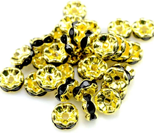 Miniatura 29 de RUBYCA 100 unidades de cuentas espaciadoras redondas estilo Rondelle en tono dorado de 10 mm, cristal checo AB blanco