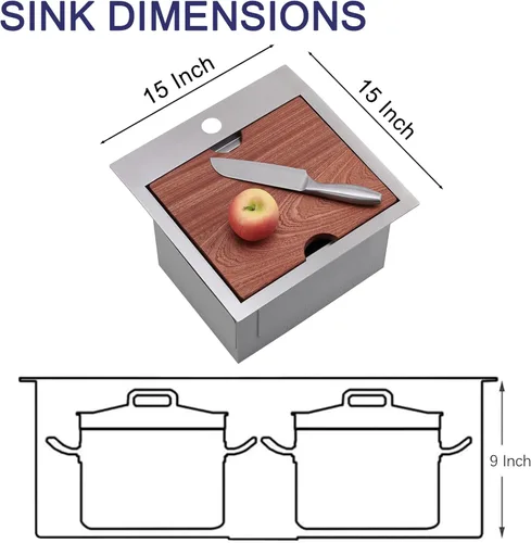 Miniatura 5 de Fregadero de 15x15 pulgadas para barra de montaje superior - VAPSINT Fregadero de cocina pequeño de 15 pulgadas de acero inoxidable, fregaderos