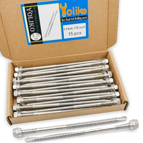 Miniatura 10 de Tornillos autoperforantes con cabeza hexagonal de arandela #14 x 3 (1 a 3 pulgadas), acero inoxidable 410, tornillos Tek de chapa autorroscantes, 25