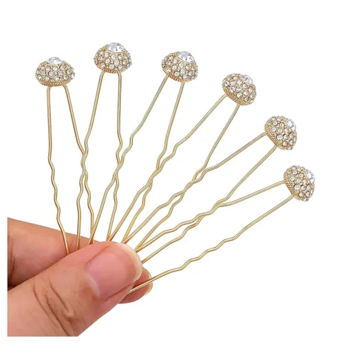 Miniatura 8 de Juego de 6 horquillas para el pelo nupcial estilo Bobby con diamantes de imitación brillantes para bodas (plata)