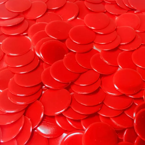 MR CHIPS Fichas de bingo de plástico para juegos, bolsa de 150 unidades, colores sólidos y transparentes, color rojo, 3/4 pulgadas Rojo sólido