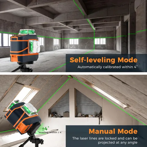 Miniatura 5 de CIGMAN Nivel láser CM-801 Nivel láser autonivelante 3 x 360 ° 3D Línea cruzada verde para decoración y colgar cuadros con dos baterías recargables