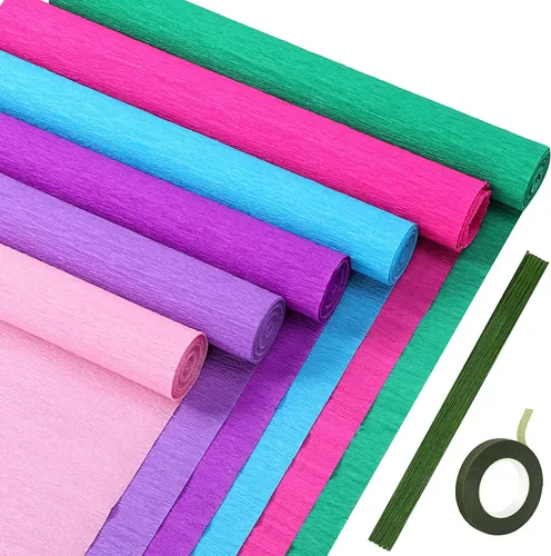 Miniatura 19 de Gersoniel 57 piezas de papel crepé de flores de bricolaje, 6 rollos de hojas de papel crepé de 1.58 onzas, 50 piezas de alambre de hierro floral