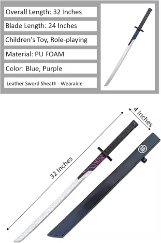 Miniatura 2 de Espada de anime japonés Samurai Pu de 32 pulgadas, espada de anime ninja Katana juguete para adolescentes, adultos, jugar, esgrima, diversión