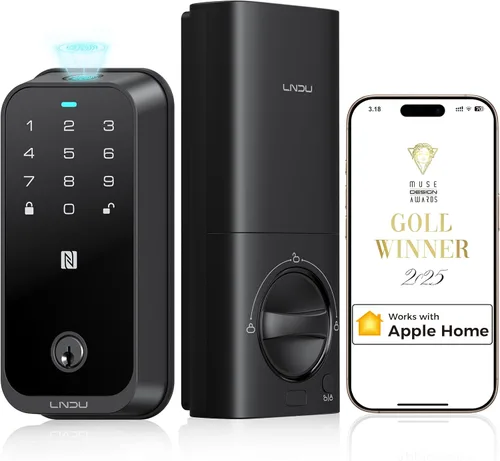 Cerradura inteligente con llave Apple Home, cerradura de puerta de entrada sin llave para puerta delantera, funciona con Homekit, teclado, bloqueo