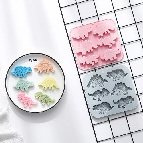 Miniatura 4 de Molde de silicona para pastelitos de chocolate con forma de dinosaurio de 8 cavidades, molde elegante antiadherente, molde para pastel, cupcake