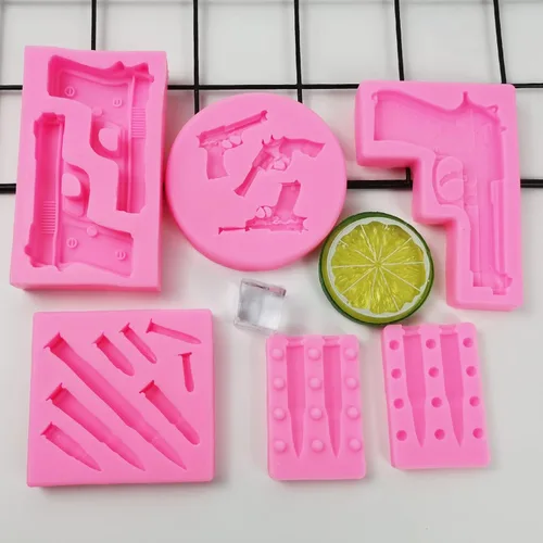 Miniatura 2 de Moldes de silicona 3D con forma de bala y pistola para decoración de pasteles, dulces, chocolate, bricolaje, gomitas, postres, manualidades, Pistola