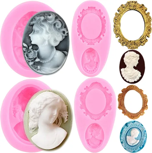 ZiXiang Camafeo con marco de fotos Molde de silicona Lady Avatar Fondant, marco de espejo, molde de fondant para decoración de pasteles, decoración