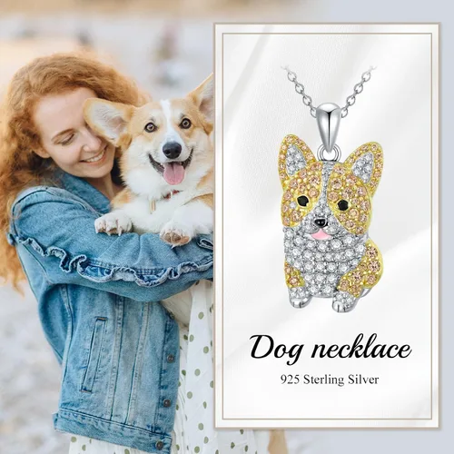 Miniatura 42 de Collares con colgante de perro de plata de ley S925 – 24 razas corgi/husky/labrador/pastor para mujer
