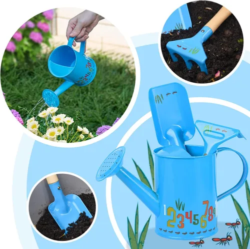 Miniatura 4 de Sungmor Juego de regaderas pequeñas para jardinero El paquete incluye 3 regaderas de rana rosa roja y paleta y rastrillo herramientas de mano