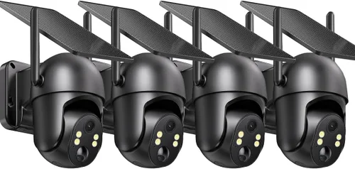 Paquete de 4 cámaras de seguridad celulares 4G LTE para exteriores, sin WiFi, funciona con energía solar con visión de 360°, visión nocturna a color